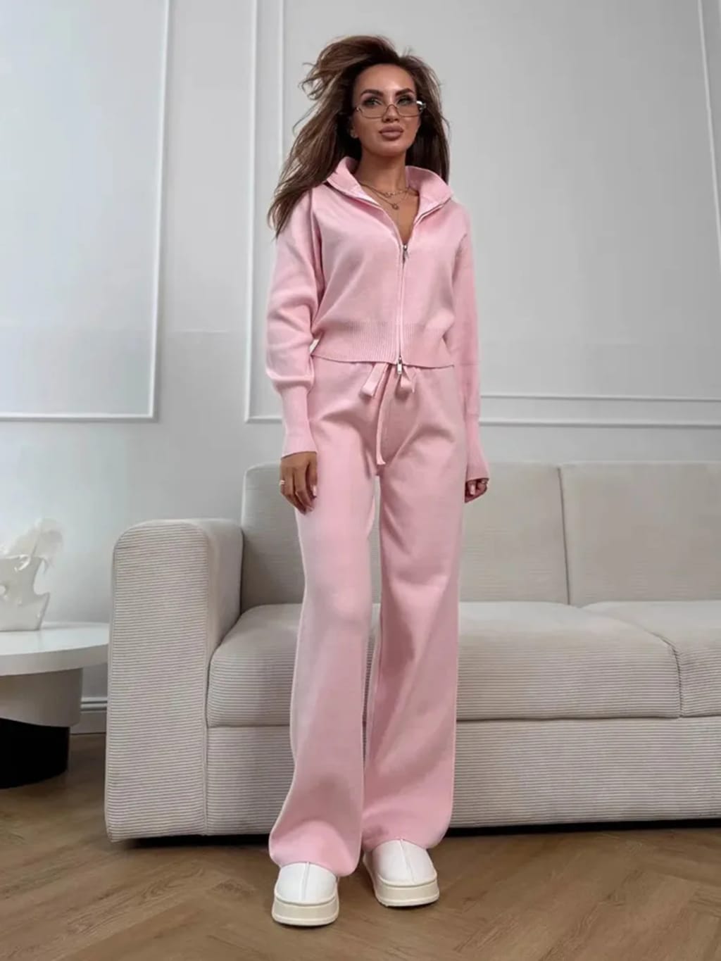 Soft Knit Zip Cardigan Set