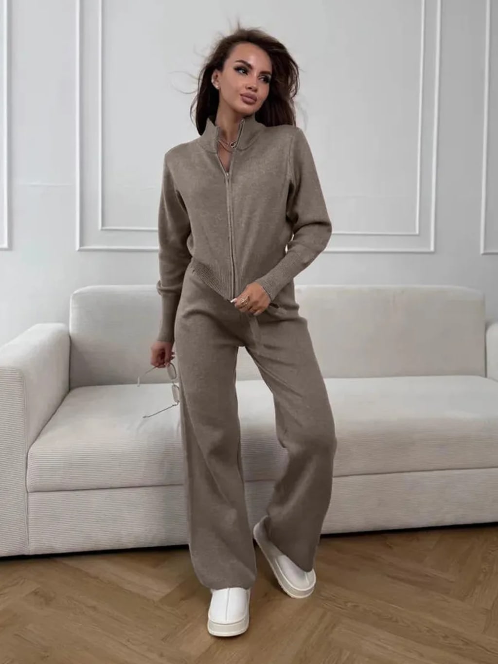 Soft Knit Zip Cardigan Set