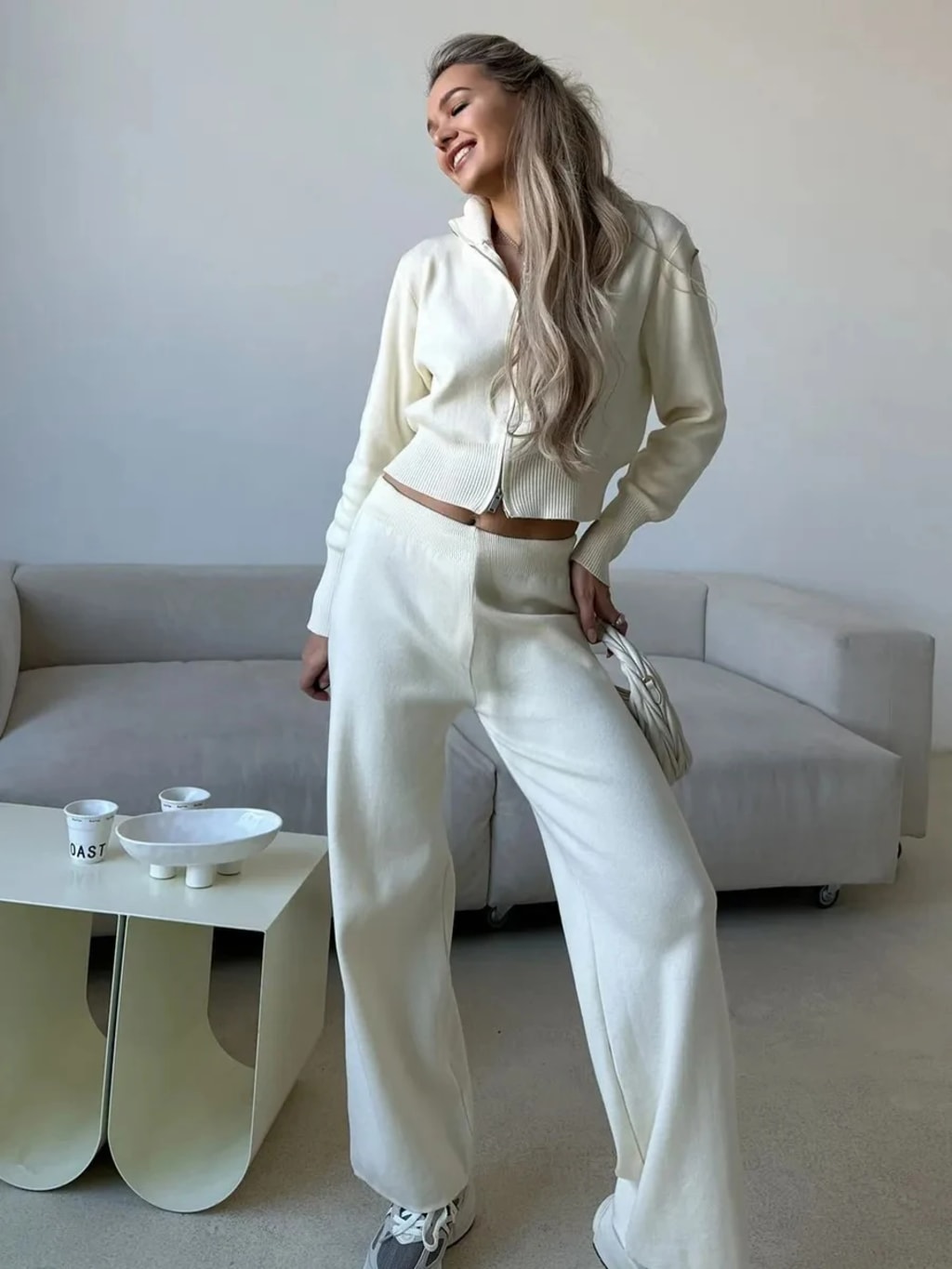 Soft Knit Zip Cardigan Set