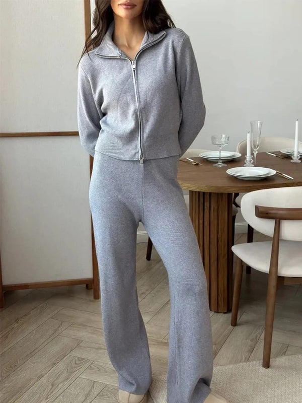 Soft Knit Zip Cardigan Set