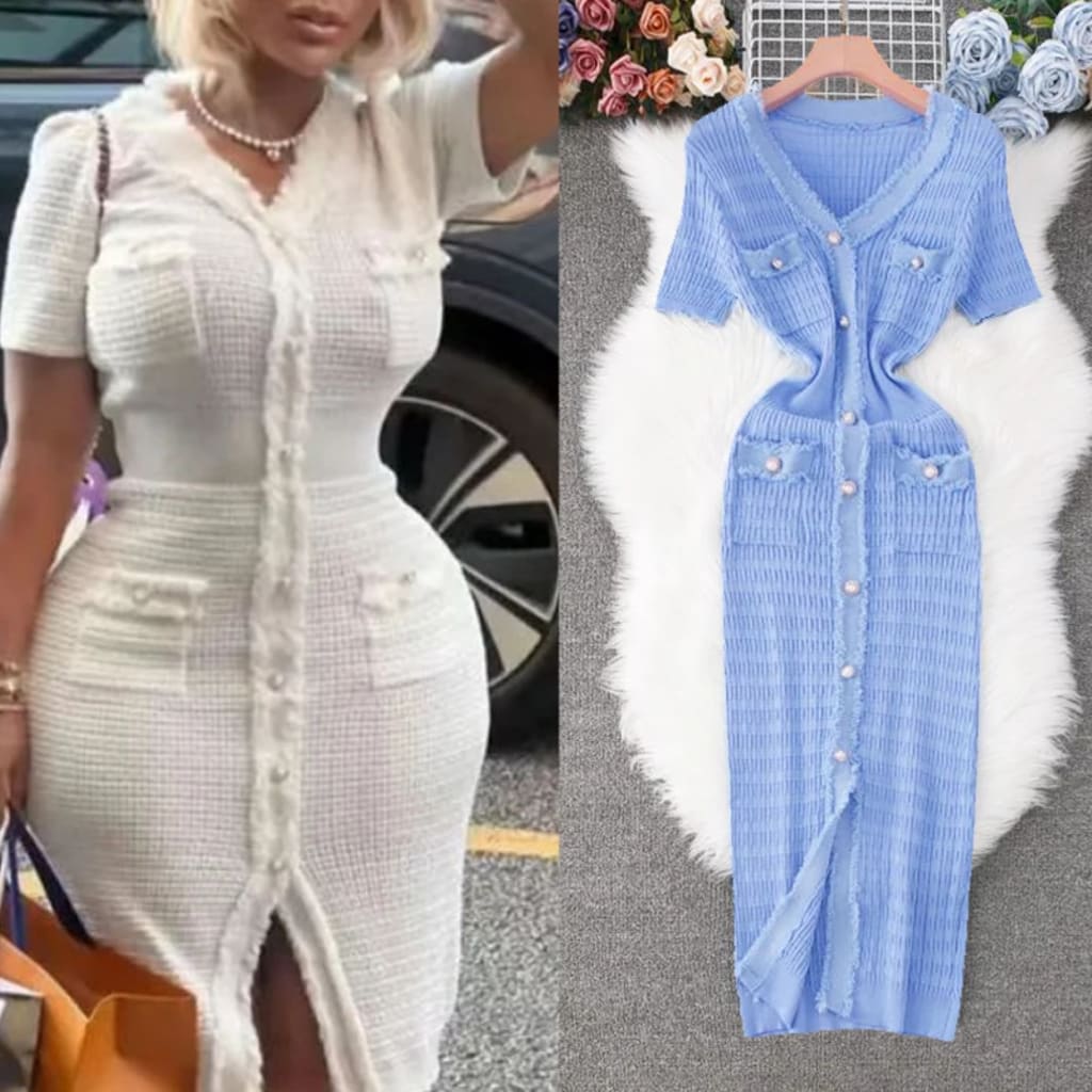 V-Neck Knit Midi Dress